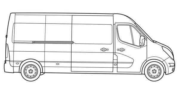 Classic van bus car. Side view shot. Outline doodle vector illustration	