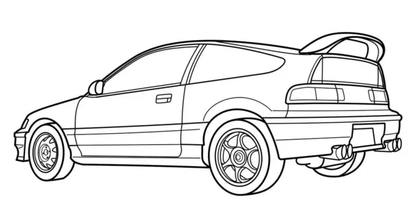 stock vector Ivano-Frankivsk, Ukraine - 25 June 2024: Outline drawing of a Honda CRX sport compact liftback car rear side view. Style of 80s, 90s. Vector doodle illustration, design for coloring book or print