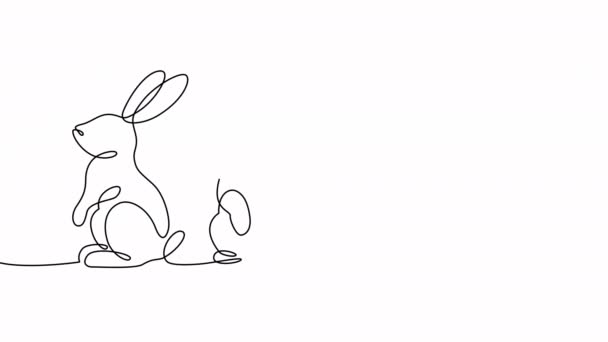イースターウサギの連続ドローイングラインアート 手描き1行 4Kアニメーション ストック映像 — ストック動画