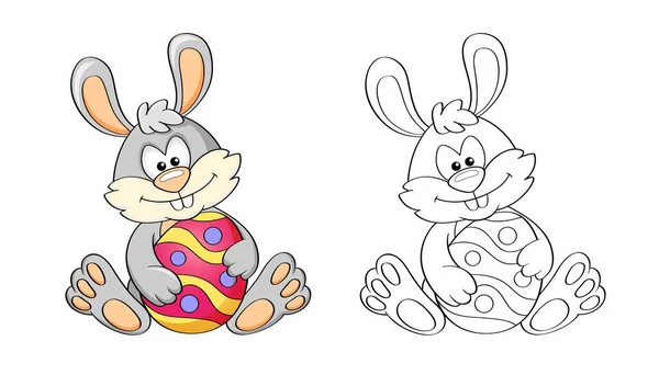 Easter Bunny Easter Egg Black White Vector Illustration Coloring Book — Archivo Imágenes Vectoriales