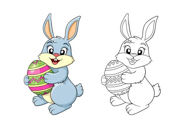 Easter Bunny Easter Egg Black White Vector Illustration Coloring Book Vecteur En Vente