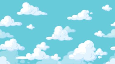 Mavi gökyüzünde uçan bulutlar. 2D animasyon. 4k stok görüntüsü