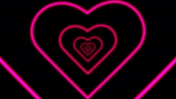 Neon Heart Tunnel Background Valentine Day Backdrop Animation Stock Footage — Stock Video