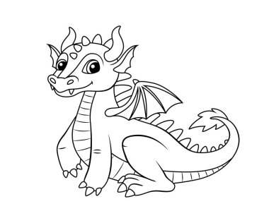 Cute cartoon dragon. Black and white vector illustration for coloring book clipart