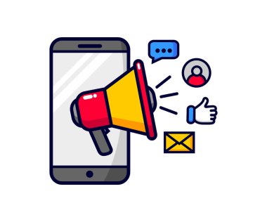 Dijital pazarlama konsepti. Sosyal medya pazarlaması. Vektör illüstrasyonu beyaz arkaplanda izole edildi