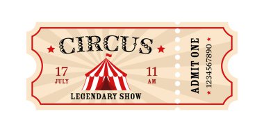 Sirk bileti. Giriş kartı için vektör şablonu. Sirk çadırlı kupon.