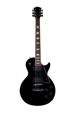 izole beyaz bir arka plan üzerinde siyah gitar