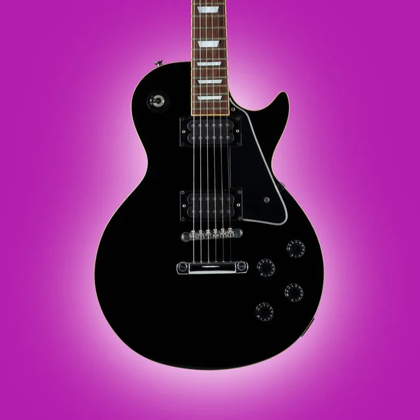 Чорна Гітара Ізольована Рожевому Фоні Затемнення — стокове фото