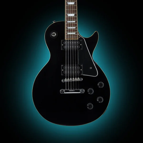 Чорна Гітара Ізольована Синьому Фоні Затемнення — стокове фото
