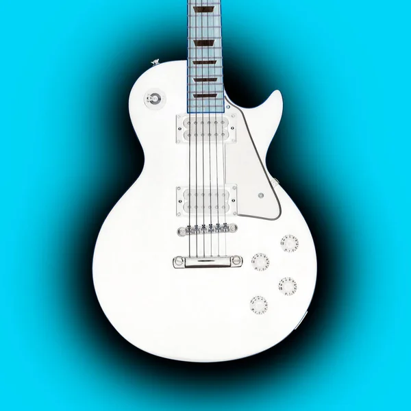 Black Guitar Reversed Turned White Guitar Isolated Blue Eclipse Background — Stock Photo, Image