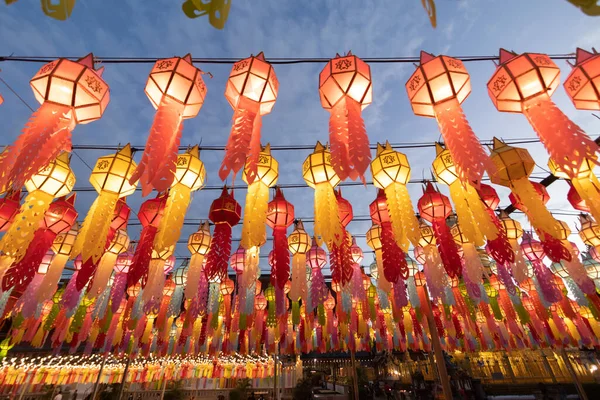 Fondo Borroso Festival Linterna Lamphun Provincia Tailandia Está Decorada Con — Foto de Stock