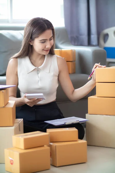 Many parcel boxes are prepared and inspected before calling shipping company to pick up parcel for delivery. entrepreneurs SMEs have prepared parcel boxes for delivery after receiving orders