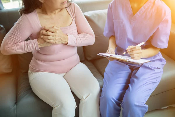 Elderly Woman Checksup Cardiologist Chest Pain Because She Suspects She — Stock Photo, Image