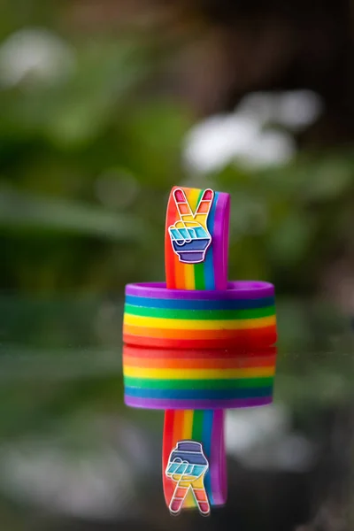 Gemaakt Lgbt Symboliseren Regenboog Armband Wordt Gedragen Tijdens Het Gender — Stockfoto