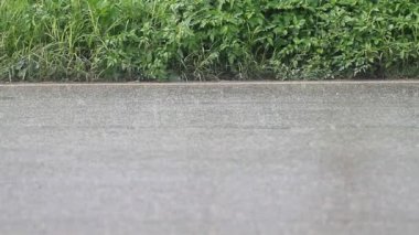 Heavy rain falling on the road surface is caused by seasonal rainstorms and heavy rainstorms reduce visibility and cause dangerous visibility and slippery roads. rain storm background