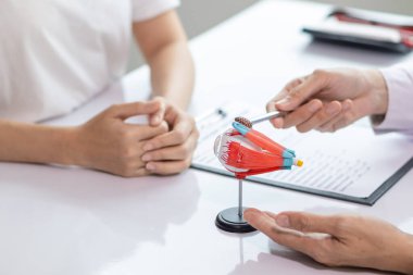 Göz doktorları hastanın göz anormalliklerini daha net görebilmeleri için inceliyor. Göz doktoru uygun gözlükleri önermek için görüşü inceliyor..