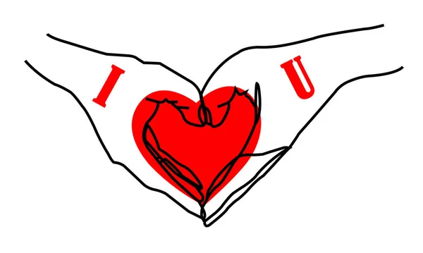 Dwie Ręce Postaci Symbolu Miłości Białym Tle Pozytywne Emocje Walentynki — Wektor stockowy
