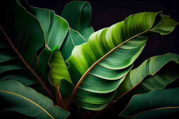 green leaves of monstera on a dark background.