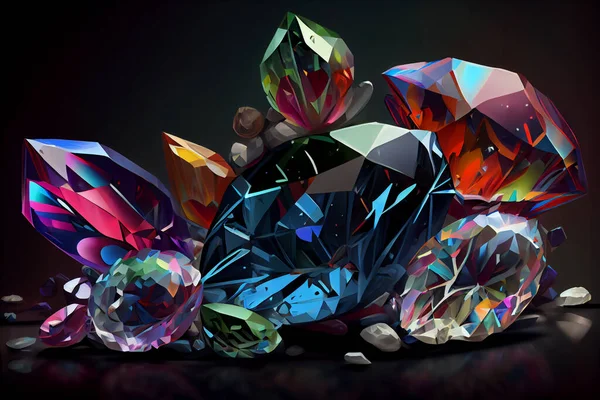 3d illustration of a colorful diamond shaped gemstone isolated on black background