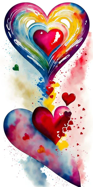 watercolor illustration of a beautiful rainbow heart with a gradient mesh