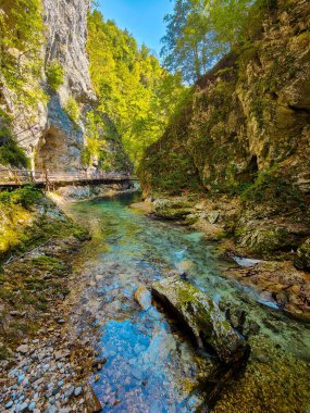 Vintgar nehri kanyonu, Kanlı, Slovenya güneşli bir günde