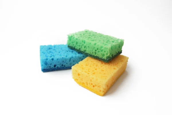 Multicolored Sponges Washing Dishes Isolated White Background Royalty Free Stock Photos