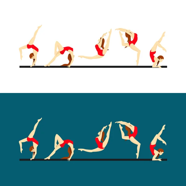 Ensemble Postures Gymnaste Jeune Fille Faisant Exercice Pour Une Gymnastique — Image vectorielle