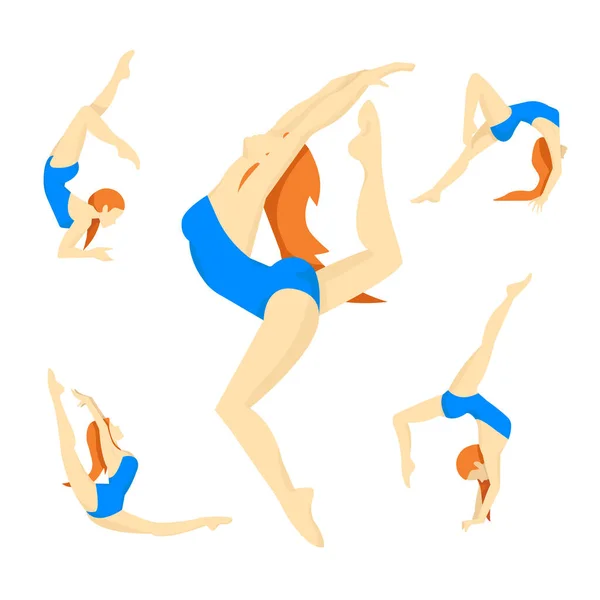 Blondes Mädchen Blauer Sportbekleidung Das Eine Übung Für Eine Gymnastik — Stockvektor
