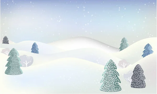 Winter season mesh landscape with spruce trees, bushes, snowdrifts. Snowy background, winter banner. Vector illustration