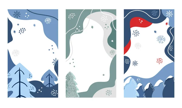 Шаблоны Зимние Абстрактные Социальные Сети Набор Фонов Деревьями Шпорами Соснами — стоковый вектор