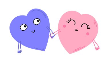 İki kalp el ele tutuşur. Aşk ve arkadaşlık. Sevgililer Günü. Vektör illüstrasyonu