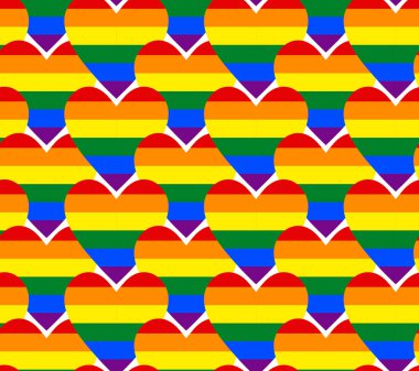 Gökkuşağı kalpleri LGBT topluluğu kusursuz bir model. Eşcinsel gurur sembolü. Yakın aralıklı kalpler. Vektör illüstrasyonu