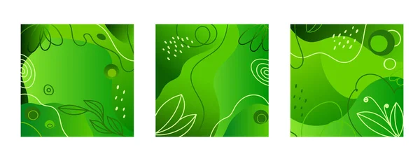 Весняні Зелені Квадратні Фони День Землі Плакати Листям Квіткою Рослинами — стоковий вектор