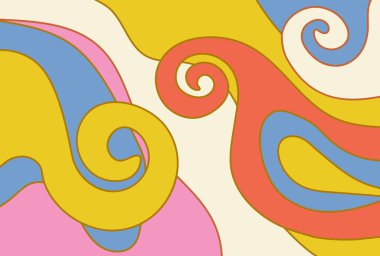 Trippy psychedelic vintage arka plan. Girdaplı ve tuhaf şekilli soyut afişler. Vektör illüstrasyonu