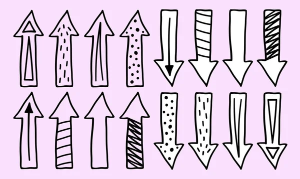 Doodle Freccia Impostata Frecce Colorate Nere Illustrazione Vettoriale — Vettoriale Stock