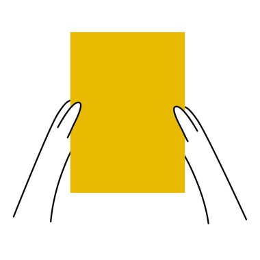 Ellerinde boş bir kağıt var. Vektör satırı düz illüstrasyon