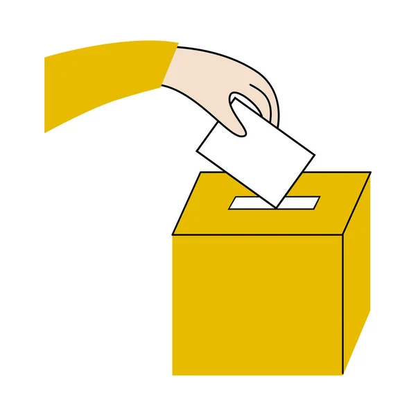 Main Dépose Bulletin Vote Dans Urne Concept Démocratie Élections Illustration — Image vectorielle