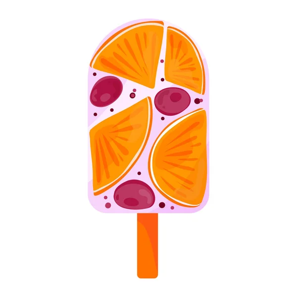 Pomerančová Zmrzlinou Kousky Ovoce Celý Nanuk Bobulí Vektorová Ilustrace — Stockový vektor