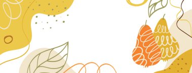 Dekoratif armut arka planında metin için yer var. Sarı ve bej renklerde sonbahar soyut afişi. Vektör illüstrasyonu