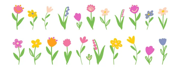 Sada Jednoduchých Plochých Čmáranicových Květin Designový Prvek Pro Karty Plakáty — Stockový vektor