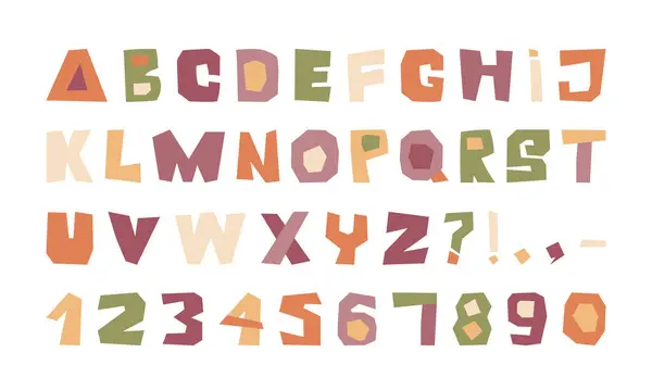 Ausschneiden Alphabet Bunte Schrift Kinderstil Mit Papierschnitt Alphabet Buchstaben Zahlen — Stockvektor