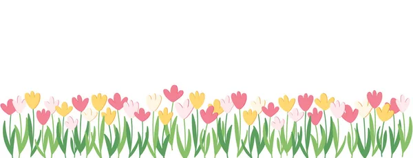 Ανοιξιάτικο Φόντο Λουλουδιών Ροζ Κίτρινα Και Λευκά Άνθη Τουλίπας Εικονογράφηση — Διανυσματικό Αρχείο