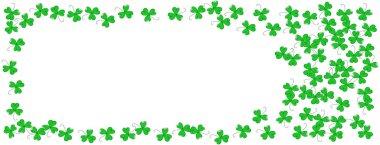 Beyaz arka planda çizgili yonca yaprağı olan pankart. Aziz Patrick Günü için özgeçmiş ve yonca yaprakları. Vektör illüstrasyonu