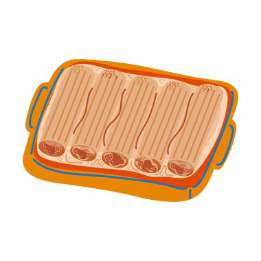 Soslu ve peynirli Cannelloni makarnası. İtalyan yemek blogları, menüler ya da yemek tarifi kitapları için mükemmel. Vektör illüstrasyonu