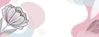 Yumuşak pastel renkleri ve soyut şekilleri olan minimalist çiçek çizimleri, çizgi sanat çiçekleri. Etkinlik davetiyeleri, sosyal medya başlıkları, afişler veya zarif markalar için. Vektör illüstrasyonu