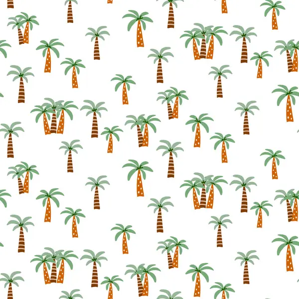 Palmiye ağaçları kusursuz bir yaz şablonudur. Kumaş, tekstil, ambalaj ve çocuk projeleri için. Vektör illüstrasyonu