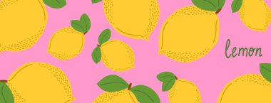 Poster, afiş, broşür ya da yaz tasarımı için pembe arka planda limon minimalist desen. Vektör illüstrasyonu