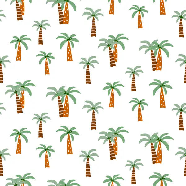 Güzel bir el çizimi şeklinde kusursuz palmiye ağacı deseni. Yaz baskıları, tropikal temalı tasarımlar, kumaş, tekstil, duvar kağıtları ve plaj dekorasyonu için. Vektör illüstrasyonu
