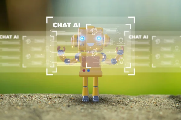 Robot Chat with AI, Artificial Intelligence. Technology smart robot AI Concept, artificial intelligence by enter command prompt for generates something, Futuristic technology transformation.