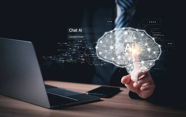 Chat Artificial Intelligence Людина Яка Використовує Технології Розумного Робота Штучний — стокове фото